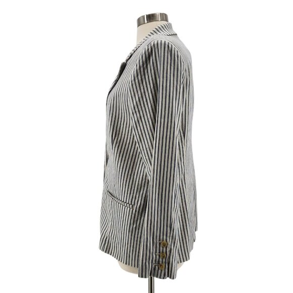 NEW Evereve Womens Medium Jacket Thea Stripe Blazer Natural Stripe Linen Blend - Picture 4 of 12